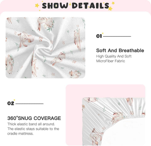 CaTaKu Crib,28"x 52" Baby Crib Sheets Cute Rabbit Bunny Woodland Mini Crib Sheets Fitted for Girls Boys,Neutral Soft