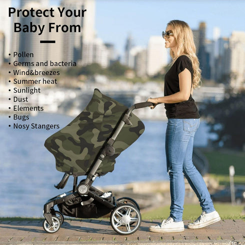 Schgap Green Camouflage Car Seat Cover Canopy for Babies, Nursing Cover Breastfeeding Baby Carrier Cover Stroller Cover