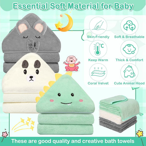 Sublaga 12 Set, 3 32x32 9 Pcs Baby Towels and Washcloths Hooded Baby Towel, Soft and Absorbent Baby Bath Towels, PCS