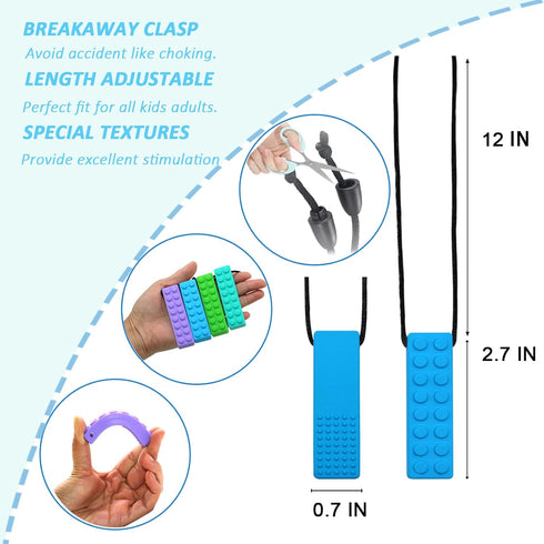 7 Pack Chew Necklaces for Sensory Kids, Chewy Necklace Bundle for Boys Girls and Adults with Autism, ADHD, SPD
