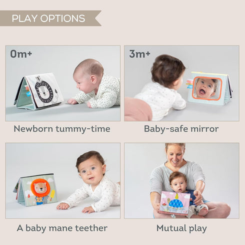 Tummy-time 3D Taf Toys Savannah Infant Soft Crinkle Activity Book with Huge Baby Safe Mirror, Activities, Textures