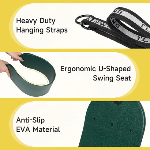 DECORLIFE Swing Seat for Swing Set, Replacement Kit with Tree Swing Straps, Supports 330lb, Green