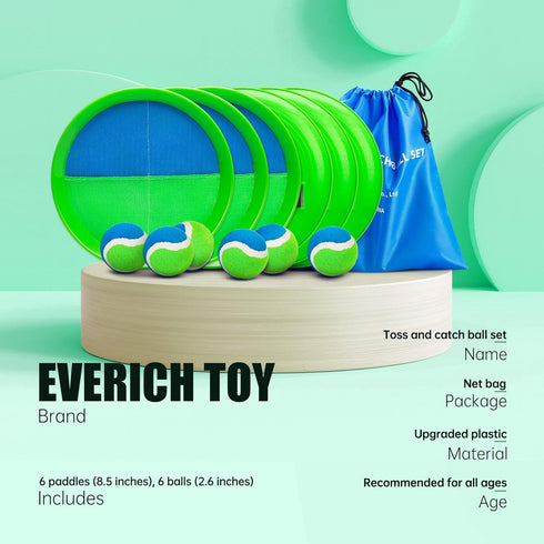 Set, 3-12, 6 6 Upgraded Toss and Catch Ball Game Kids Toy Stocking Stuffers for Boys Girls Ages Includes Paddles Sticky