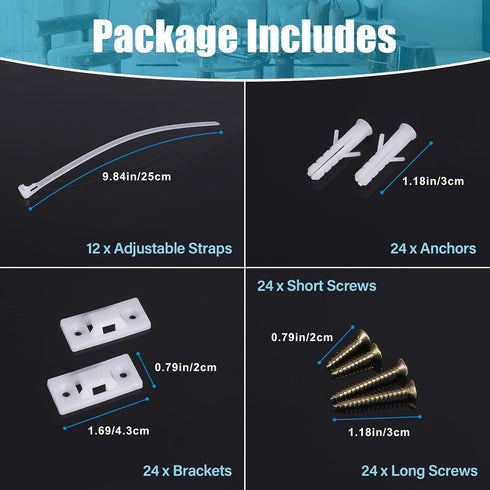 12 Pairs Furniture Anchors for Baby Proofing, Anti Tip Child Safety Cabinet Straps for Secure Furniture