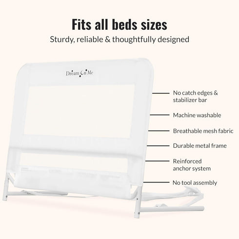 Dream On Me Lightweight Mesh Security Adjustable Bed Rail for Toddler, Breathable Mesh Fabric, Suitable for All Types