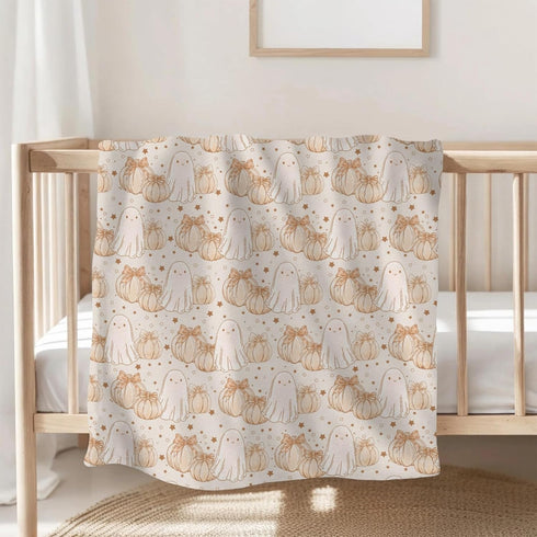 Selgkds 60x80inch Pastel Pumpkin Halloween Fall Baby Blankets for Boy Girl Autumn Pumpkins Bows Stars Infants Toddler