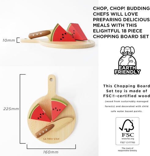 Le Toy Van Wooden Chopping Board and Super Food Set for Pretend Play - Suitable for Boys & Girls 24+ Months