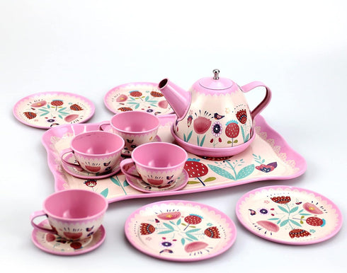 Xlong Set Set,Princess Set Pink Tea for Little Girls,Flower Design Tea Party Tea Time Toys Teapot Dishes Kitchen