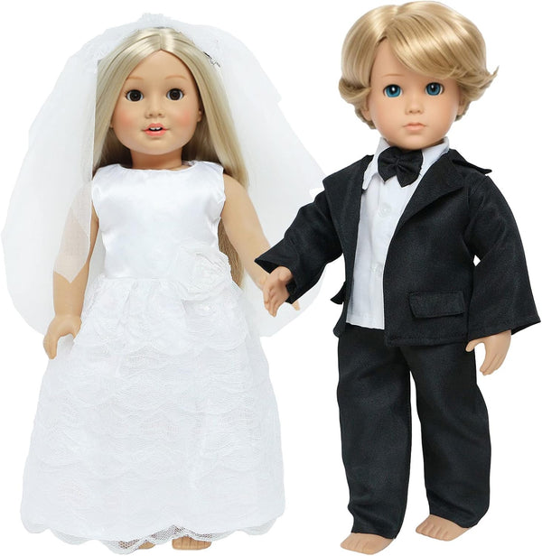18 Inch Doll Clothes Accessories Wedding Set, Bride Wedding Dress and Groom