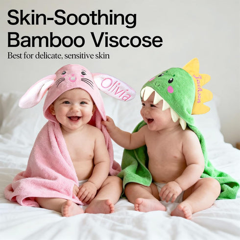 Individz Custom Hooded Unisex Baby Towel with Name, Personalized Soft Easter Bunny Bath Towel, Shower Towels for Girls