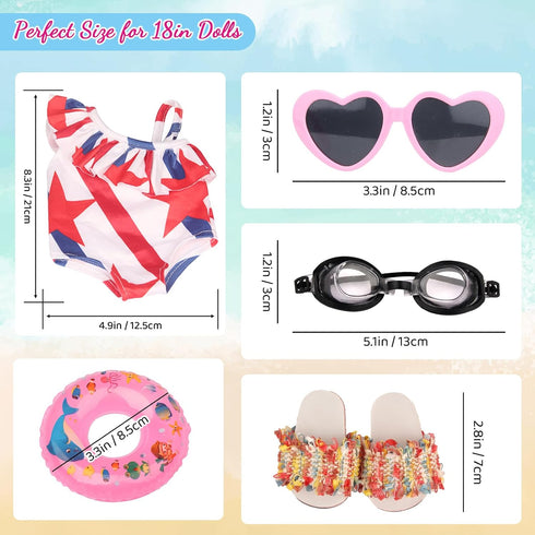 18 Inch Doll Summer Outfits Set, Vibrant Swimming Playset for American Doll Girls with Bikini Swimsuits and Accessories