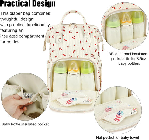 Qiwuphx Backpack Corduroy Diaper Bag for Mom, Large Capacity Travel Nappy Bag for Baby Girls & Boys with Stroller