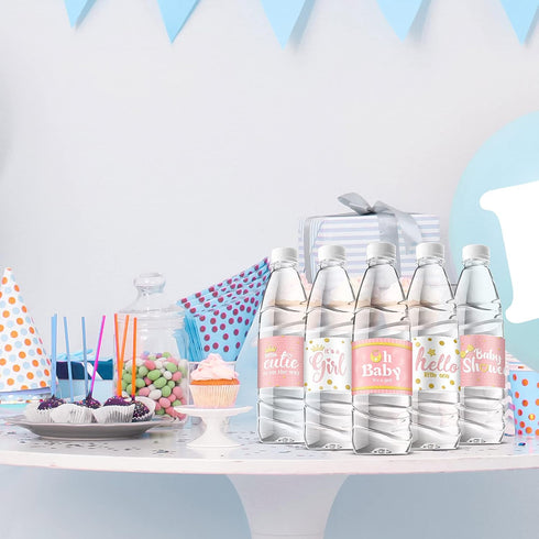 80 Teling Pieces Baby Shower Water Bottle Labels Waterproof Water Bottle Stickers Wrappers Labels for Baby Shower Party
