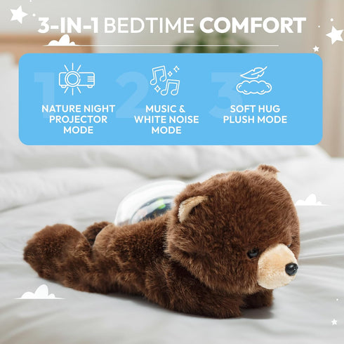 Sound Sleepers Bear Stuffed Animal Night Light & Baby Night Light Projector with Soothing Music | Plush Toddler Night