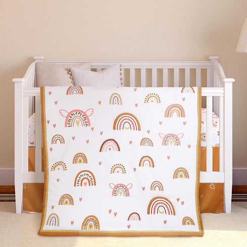 Ganeen 3 Pieces Boho Rainbow Crib Bedding Set for Girls or Boys,