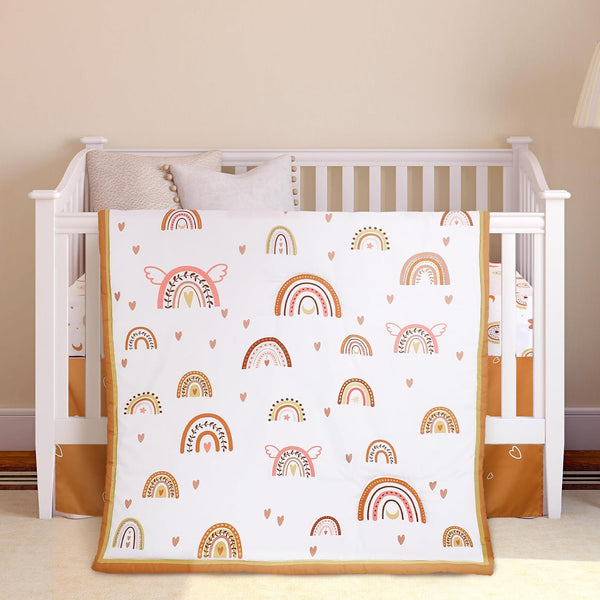 Ganeen 3 Pieces Boho Rainbow Crib Bedding Set for Girls or Boys,