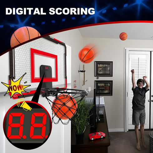 TOY Life Basketball Hoop Indoor, Over The Door Basketball Hoop for Kids with 4 Balls