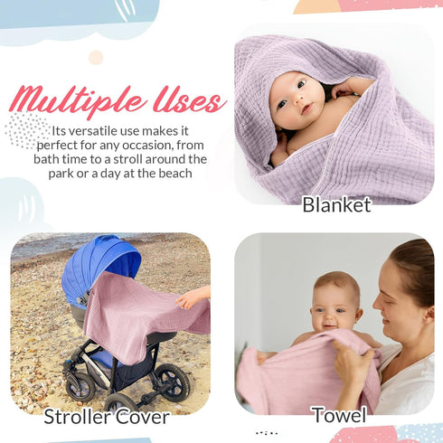 Hahafelt 6 Set, Pcs Muslin Hooded Bath Towels Washcloths and Bibs Muslin Cotton Baby Towels Absorbent Hooded Blanket