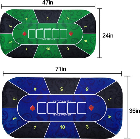 JIESITE 47 24Inch x Texas Hold'Em Poker Mat Portable Rubber Poker Table Top Water Waterproof, Noise Reduction Suitable