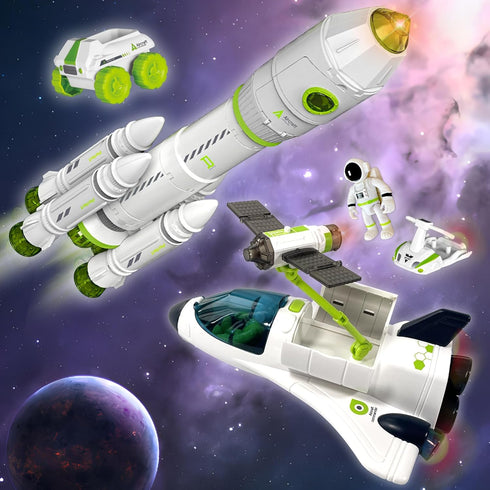 Space Rocket Shuttle Toy Set - Spacecraft Airplane Toys with Lights, Sound & Astronaut Figures for Kids
