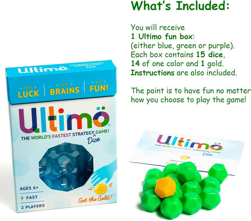 Mobi Ultimo Kids Dice Game - 1 Minute Strategy Game for Family Game Night, Ages 8+, 2 Players, 15 Dice