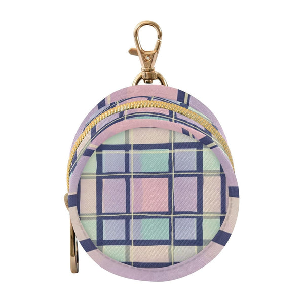 PYBUG Plaid Round Pacifier Storage Case, Polyester & TPU Lined with Hook Buckle,