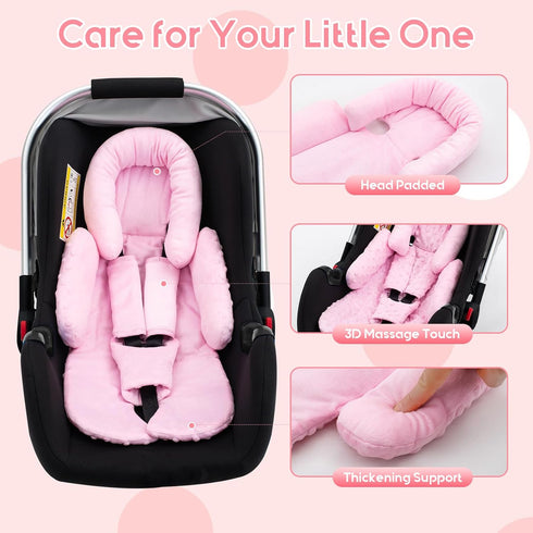 3 Infant Car Seat Insert with Shoulder & Crocth Covers, Thickened Carseat Head and Body Support for Infant, Reversible
