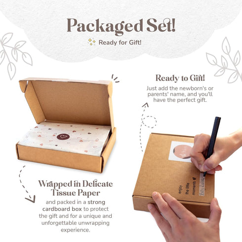 Mikito Set Organic Cotton Newborn Gift Box, Unisex Baby Gift incl. Muslin Lovey Comforter + Bandana Bib + Wooden