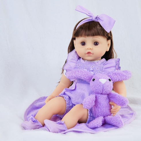 18INDC 11 16-18 Inch Pcs Baby Doll Clothes with Purple Floral Design Baby Doll Bassinet & Accessories for Baby Doll