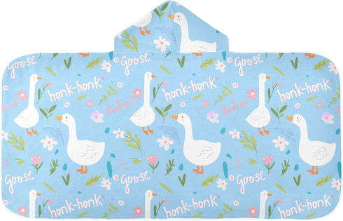 Burbuja 3-10 24x50 Cute Geese Hooded Bath Towel for Kids, Soft Absorbent Plush Beach Towel Wrap for Girl Boy Shower