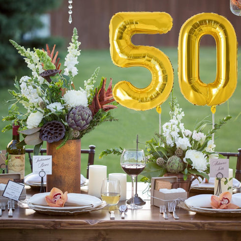 Number 50 and Gold Confetti Balloons, 40 Inch Gold Number 50 Balloon with 5PCS 12 Inch Gold Confetti Balloons