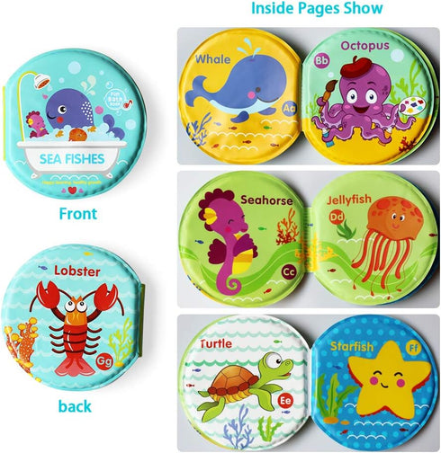 JUNSFUN Books-3PCS,Bathtub Baby Bath Toys Floating Waterproof Educational Bath Toy Books for Toddlers-Zoo Books,Fish