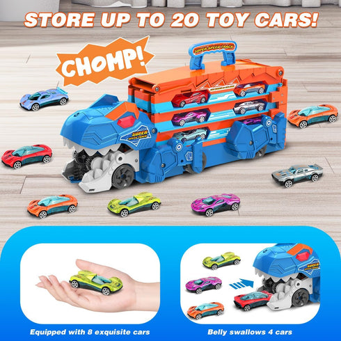 3 1 8 Set 3 4 5 6 TERRAMUS Dinosaur Transport Truck Toy for Kids - in Ejection Folding Track Toys w/Sound Race Cars