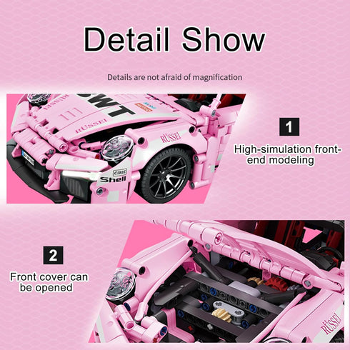 Pink Technic Super Sports Car Building Block Model, 1288pcs, 1:14, Adult Collector Car Model