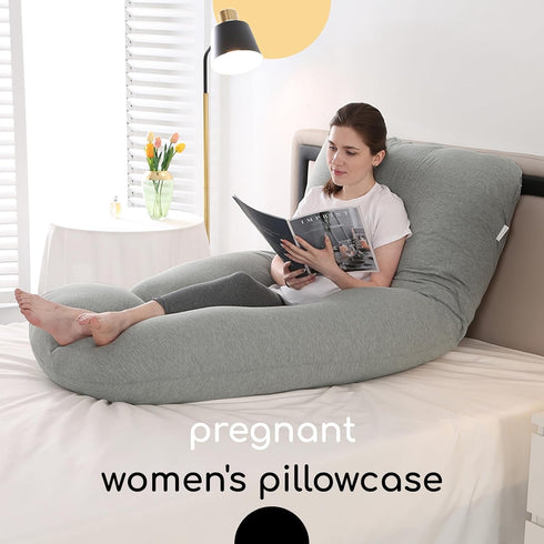 Generic 55-57 Inch Cooling Pregnancy Pillow Cover - Soft Breathable Knit Fabric U Shaped Body Pillowcase, Fits