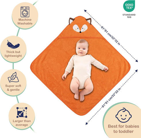 100% 3D Mother's Choice Organic Cotton Baby Hooded Towel Ultra-Soft & Absorbent Baby Bath Towels for Newborn