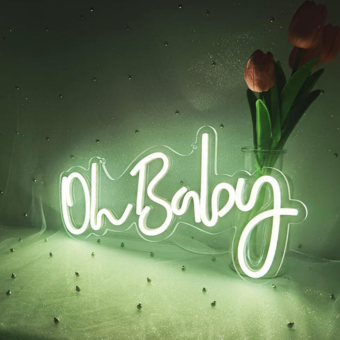 Fespcj 5v 15.7 "X7.9" Oh Baby White LED neon Birthday party sign Children's Room Decoration Home Art Living Room