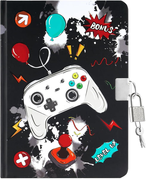 WERNNSAI Kids Diary for Boys - Luminous Video Game Journal, A5 Lined Notepad with Lock and Keys, Gaming Notebook Gift