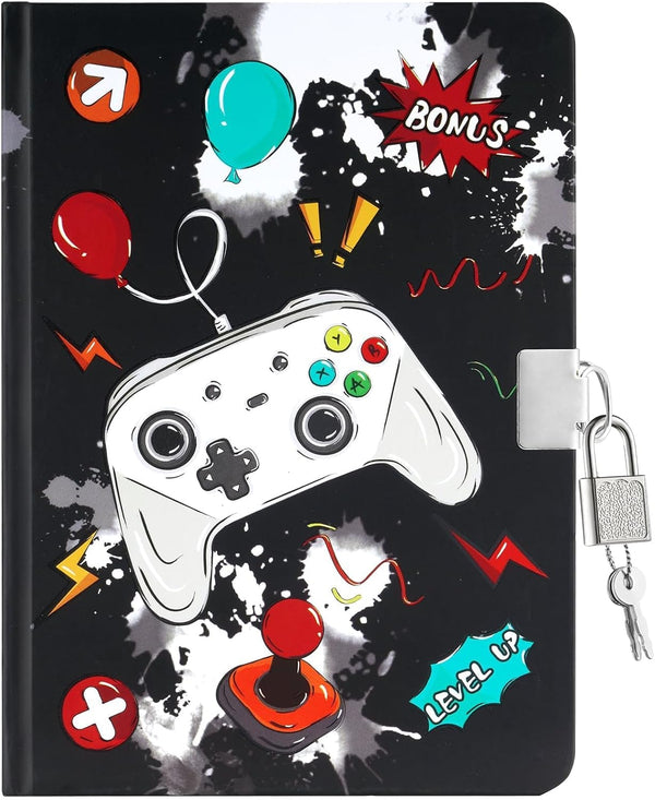 WERNNSAI Kids Diary for Boys - Luminous Video Game Journal, A5 Lined Notepad with Lock and Keys, Gaming Notebook Gift