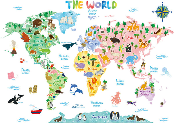 DECOWALL SG2-1615S Animal World Map Kids Wall Decals, Peel and Stick Removable Stickers for Nursery and Bedroom