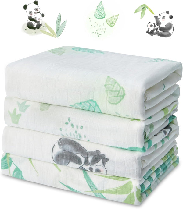 4-Pack Baby Muslin Swaddle Blankets, 47 x 47 Inches, Soft Breathable Bamboo