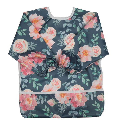Toddler Baby Bib Sleeved Shirt with Pocket for Painting and Drawing, 1-3 Years Old (Floral)