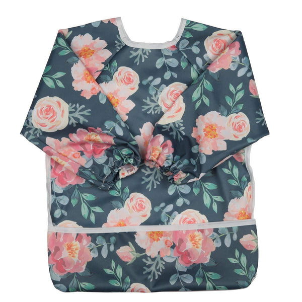 Toddler Baby Bib Sleeved Shirt with Pocket for Painting and Drawing, 1-3 Years Old (Floral)