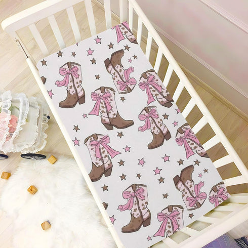 Vdsrup 39 27 5In Crib Sheets for Boys Girl Coquette Bows Neutral Mini Crib Mattress Sheets Fitted, Cowgirl Boots