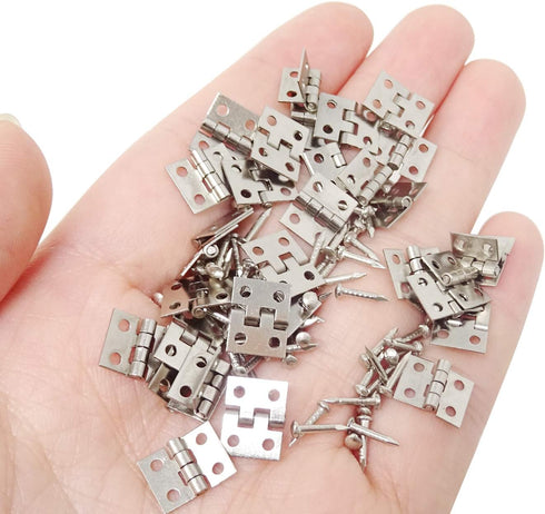 Honbay 50PCS Miniature Dollhouse Hinges - Jewelry Box Tiny Hardware Accessories with 200PCS Screws (Silver)