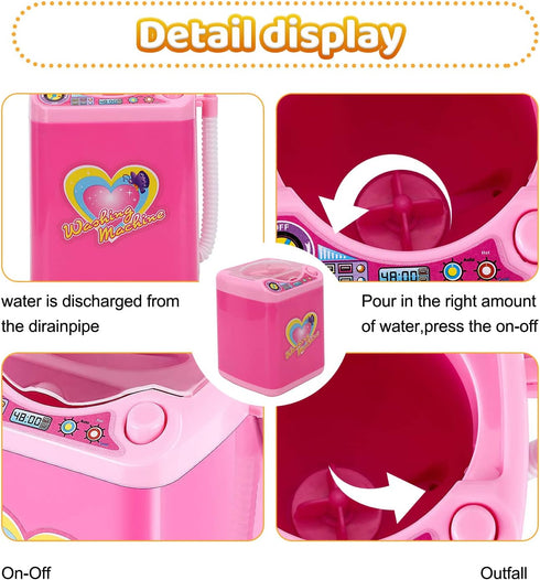 Kids Mini Simulation Electric Automatic Washing Machine, Lightweight Small Appliance with Realistic Details (Pink)