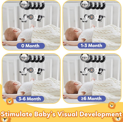 Baby Carseat Toy Black & White Rattle Spiral Hanging Activity Stroller Toy