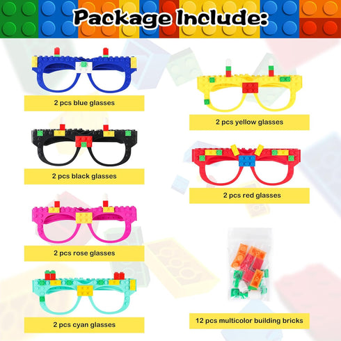 Hxezoc 12 Pcs DIY Building Bricks Glasses, Creative Building Block Games for Kids, Birthday Party Supplies