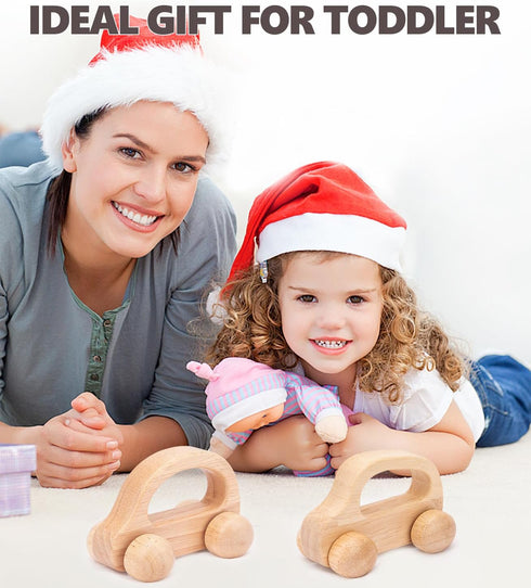 Wooden Baby Cars Toys - 2 PCS Wooden Cars for Toddlers 1-3, Montessori Toys for Babies 0-12 Months, Neutral Nursery