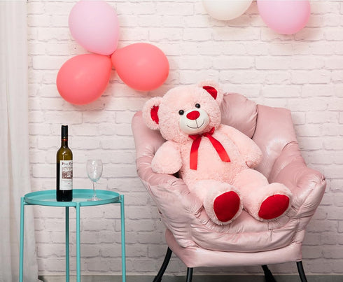Giant Teddy Bear Stuffed Animal Plush with Red Ribbon Bow, 36 inch Pink Valentine's Day Gift for Kids and Girlfriend